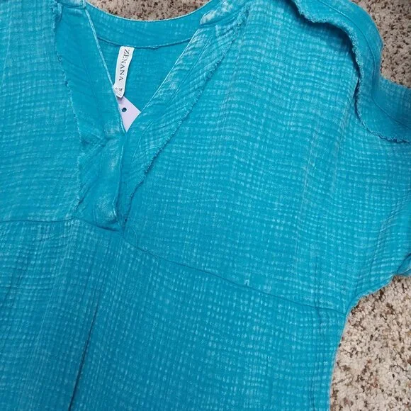 3706 Size S/M Zenana Teal Mineral Washed Thick Gauze Dress. - Picture 2 of 7